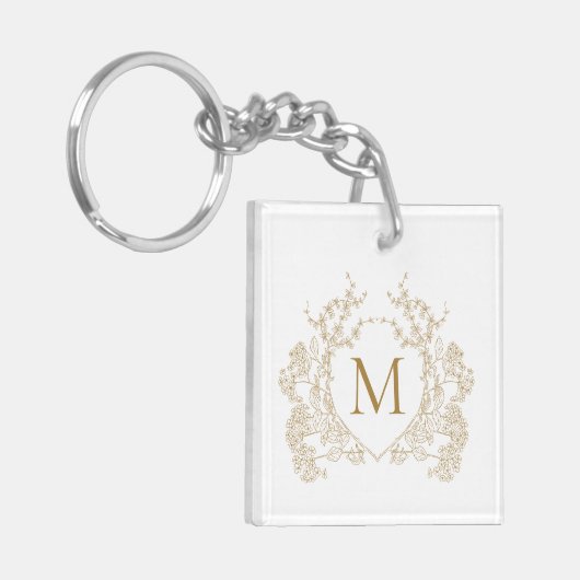 Klassiek  Goud Bloemen Crest Monogram Sleutelhanger (Voorkant Links)