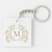 Klassiek  Goud Bloemen Crest Monogram Sleutelhanger (Achterkant)