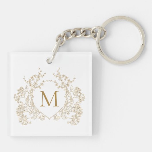Klassiek  Goud Bloemen Crest Monogram Sleutelhanger (Achterkant)