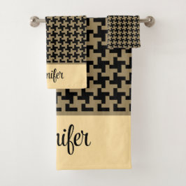 Klassiek Goud Bruin Nailhead Patroon Gepersonalise Bad Handdoek