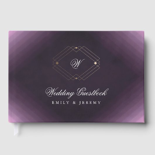 Klassiek Goud Deco Paars Calligrafie Monogram Gastenboek (Voorkant)