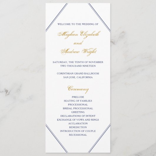 Klassiek Goud en Navy Huwelijksprogramma Programma (Voorkant)