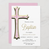 Klassiek goud en roze kruisdoop kaart (Voorkant / Achterkant)