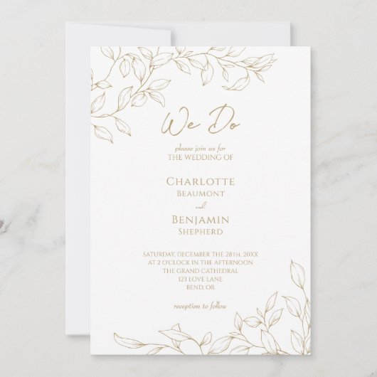 Klassiek Goud Groen We doen bruiloft uitnodiging (Voorkant)