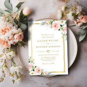 klassiek goud lijst roze blozen tong bruiloft kaart