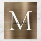 Klassiek Goud Monogram Girly Script Metallic Steel Wijn Etiket (Enkel label)