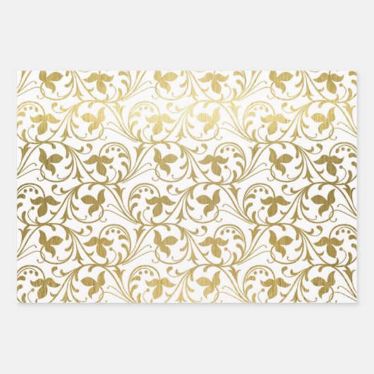 Klassiek gouden damasten bloempatroon bruiloft inpakpapier vel (Voorkant)