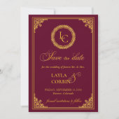Klassiek gouden lijst Koninklijk Monogram Trouwfee Save The Date (Voorkant)