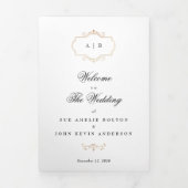 Klassiek gouden monogram drievoudig huwelijksprogr drieluik uitnodiging (Cover)