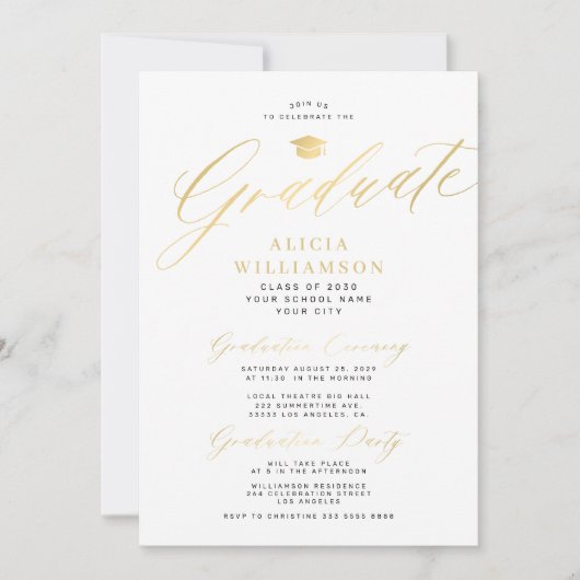 Klassiek gouden script afstuderen foto afstuderen kaart (Voorkant)