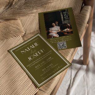 Klassiek Grasland Fancy Retro QR Code Foto Bruilof Kaart