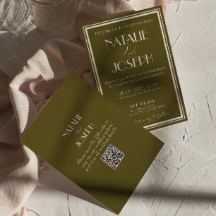 Klassiek grasland luxe retro QR-code bruiloft Kaart