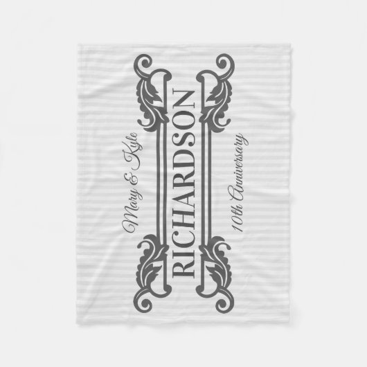 Klassiek Grijs Acanthus Blad Monogram Elegante Str Fleece Deken (Voorkant)