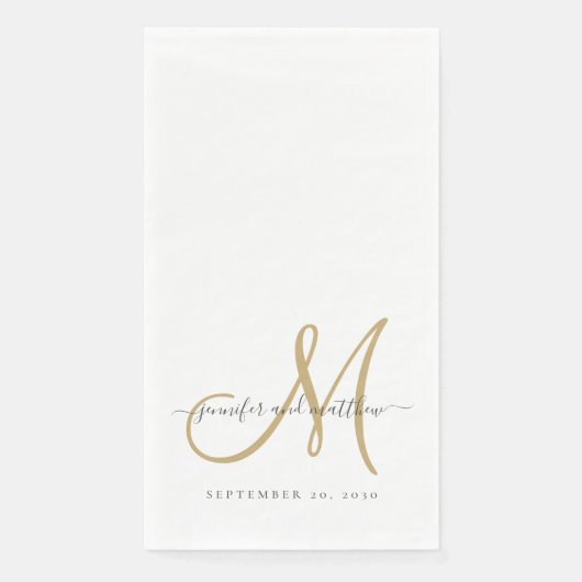 Klassiek grijs wit goud monogram elegante trouw servet (Voorkant)