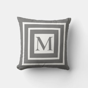 Klassiek grijs wit ingelijst monogram kussen