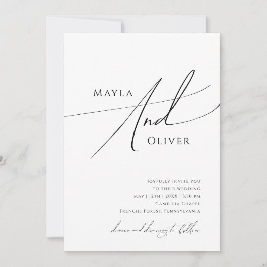 Klassiek grillig script alles in één bruiloft kaart (Voorkant)