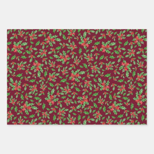 Klassiek groen en rood kerst Holly Patroon Inpakpapier Vel (Voorkant 2)