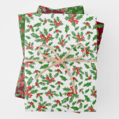 Klassiek groen en rood kerst Holly Patroon Inpakpapier Vel (In situ)