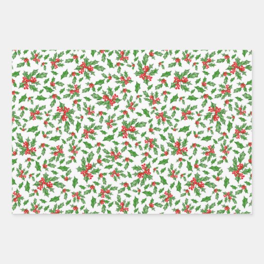 Klassiek groen en rood kerst Holly Patroon Inpakpapier Vel (Voorkant)