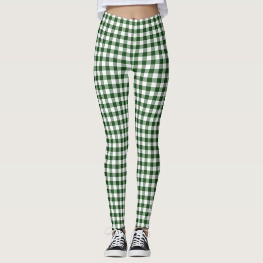 Klassiek groen en wit buffelpatroon leggings (Voorkant)