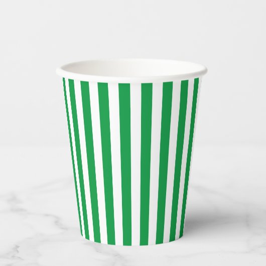 Klassiek groen en wit verticaal gestreept papieren bekers (Voorkant)