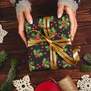 Klassiek groen kersthol met rode bessen patroon cadeaupapier