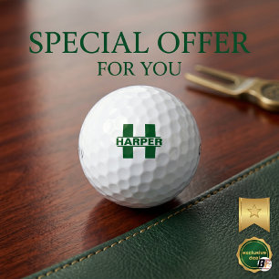 Klassiek groen monogram & aangepaste naam golfballen