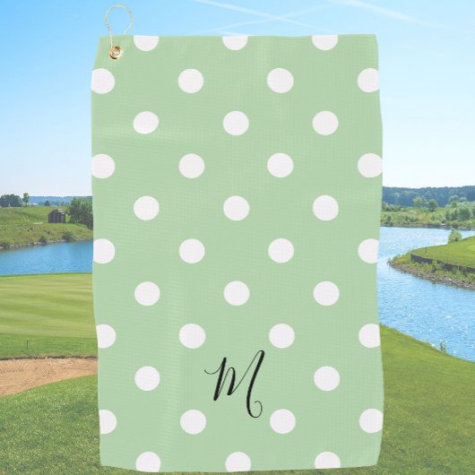 Klassiek groen stippenpatroon monogram golfhanddoek