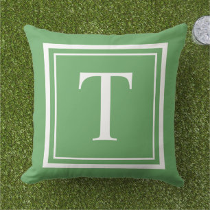 Klassiek groen wit vierkant frame monogram buitenkussen