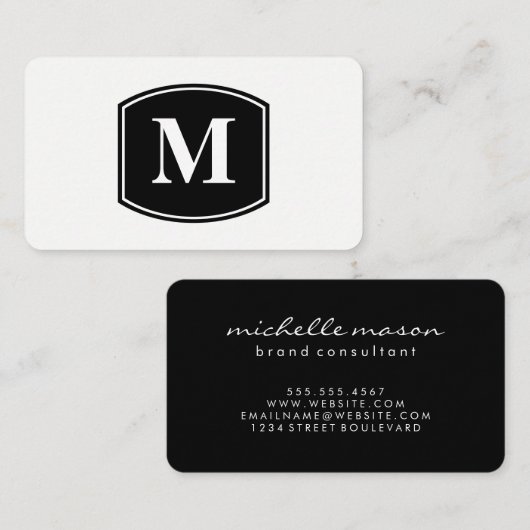 Klassiek groot monogram / zwart en wit visitekaartje (Voorkant / Achterkant)