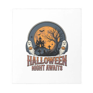 Klassiek Halloween Scene Gegraveerd Maan Spook Shi Notitieblok