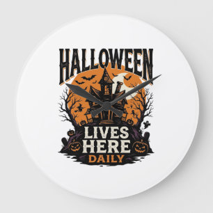 Klassiek Halloween T-shirt Geest Huis Dagelijks Grote Klok