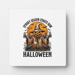Klassiek Halloween Vogelverschrikker Pompoen Heks Fotoplaat