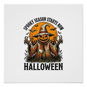 Klassiek Halloween Vogelverschrikker Pompoen Heks Perfect Poster
