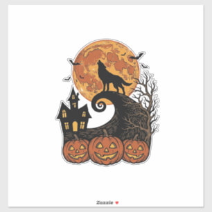 Klassiek Halloween Wolf Maan Pompoen Shirt Design_ Sticker