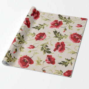 Klassiek helderrode klaprozen bloempatroon  cadeaupapier