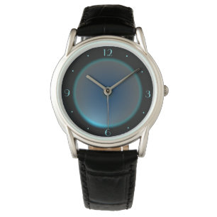 Klassiek heren E-horloge zwart met blauwe/aqua wij Horloge