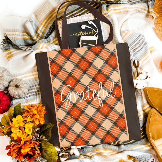 Klassiek herfst pomkin Oranje bruin Tartanpatroon Draagtas