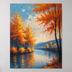 Klassiek herfst rivier landschapskunst poster