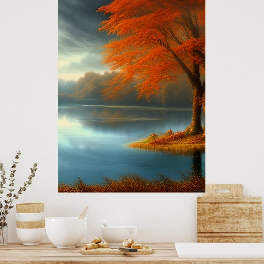 Klassiek herfst uitzicht van een meer poster (Keuken)