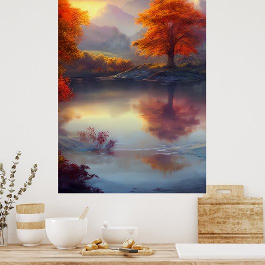 Klassiek herfst uitzicht van een meer van 2 Poster (Keuken)