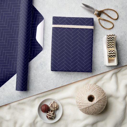Klassiek herringbone Dark Blue Pattern Cadeaupapier (Crafts)
