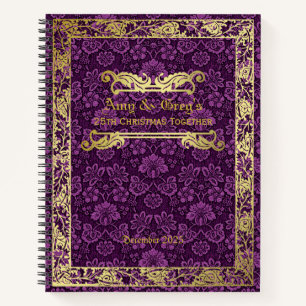 Klassiek Hoesje gouden olievlek Paars Damask Notitieboek