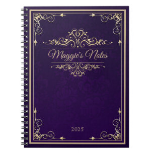 Klassiek Hoesje Paars Damask Gold Ornament Notitieboek