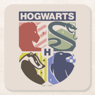 Klassiek HOGWARTS™ Gestempeld Wapen Vierkante Kartonnen Onderzetter