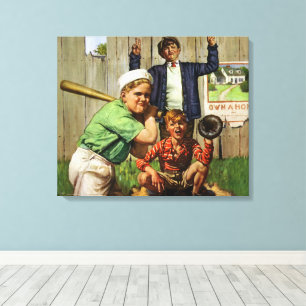 Klassiek honkbalspel, kinderen jongens sportspeler canvas afdruk