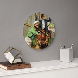 Klassiek honkbalspel, kinderen jongens sportspeler grote klok