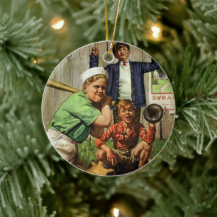 Klassiek honkbalspel, kinderen jongens sportspeler keramisch ornament