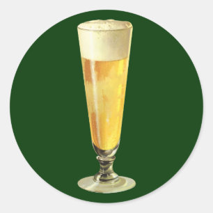 Klassiek hoog glas koude bier, alcoholische drank ronde sticker
