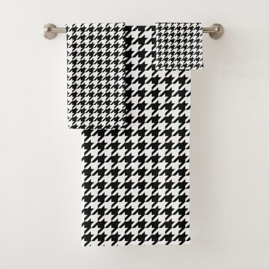 Klassiek Houndstooth-patroon: Zwart & Wit Vintage Bad Handdoek (Insitu)